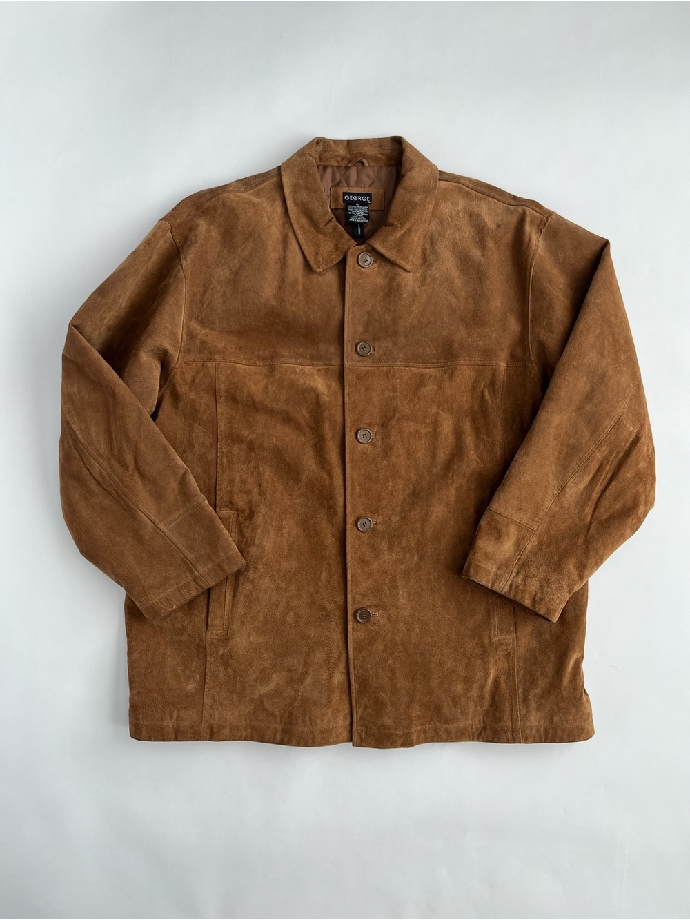 George Men’s Genuine Leather Brown Suede Button-Front Jacket